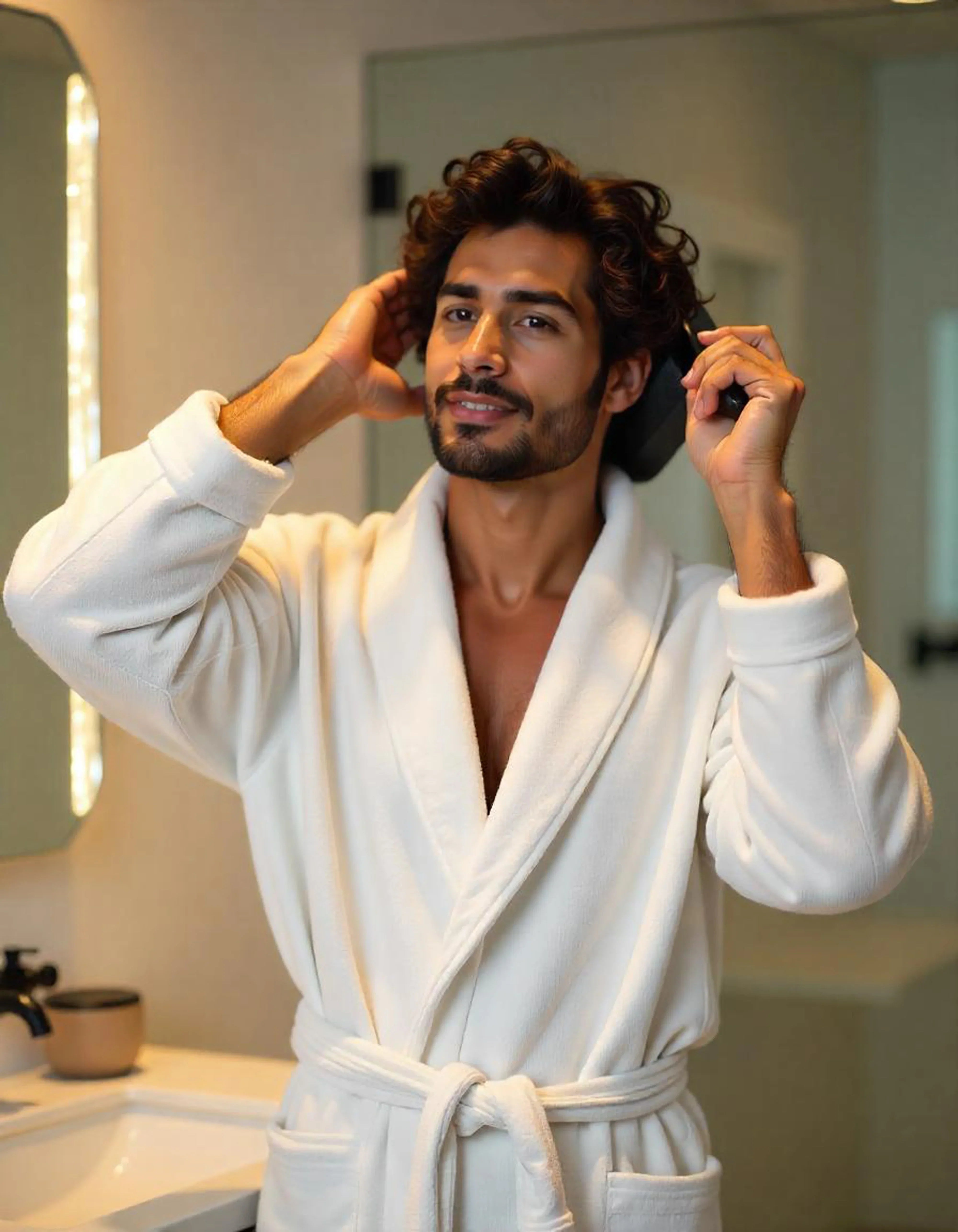 confident young man maintaining his hair care
