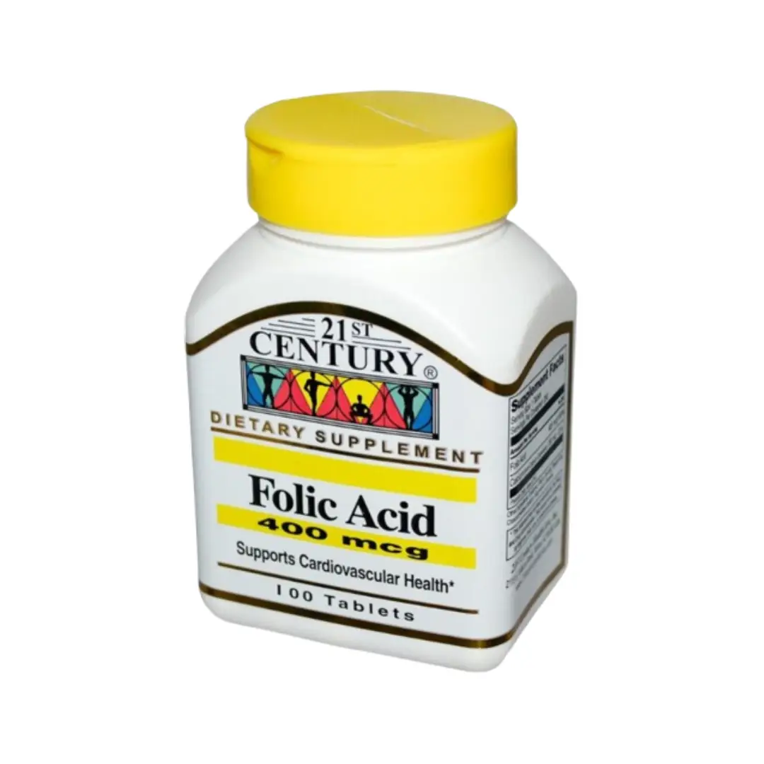 21st Century Folic Acid Tablets 100s Daily supplement to support red blood cell formation and overall wellness