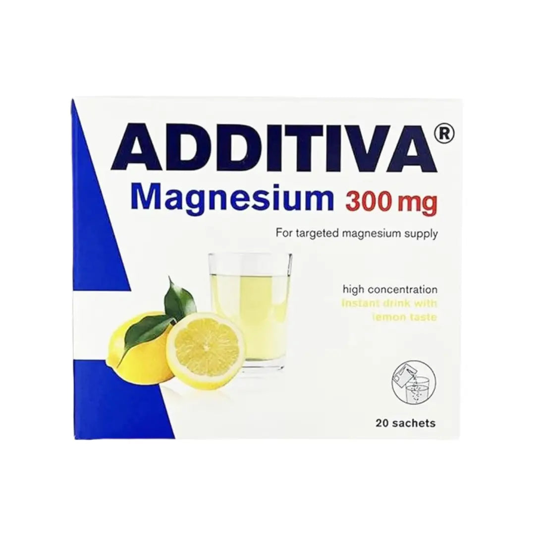 Additiva Magnesium Lemon Sachets 20s Effervescent magnesium supplement for energy support and muscle health