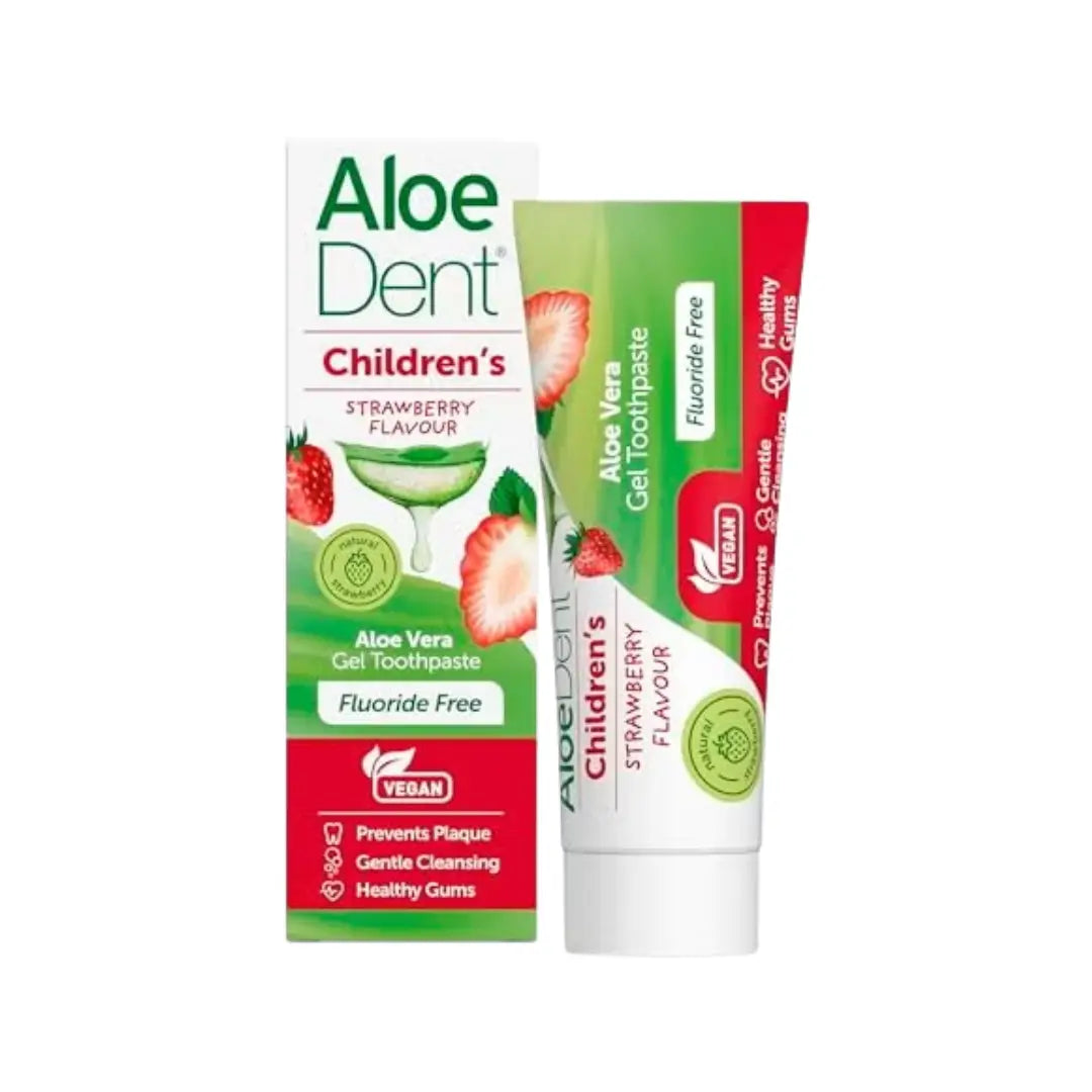 AloeDent Children’s Strawberry Toothpaste 50ml | Fluoride Free Kids Toothpaste with Tea Tree & Aloe Vera