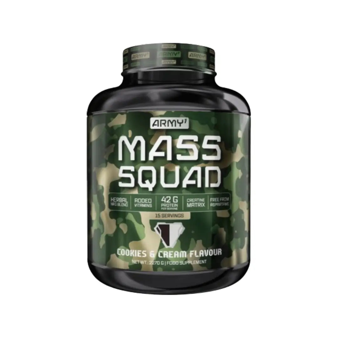 Army 1 Mass Squad Weight Gainer 2270g Cookies & Cream Flavour - 15 Servings Nutrition Supplements