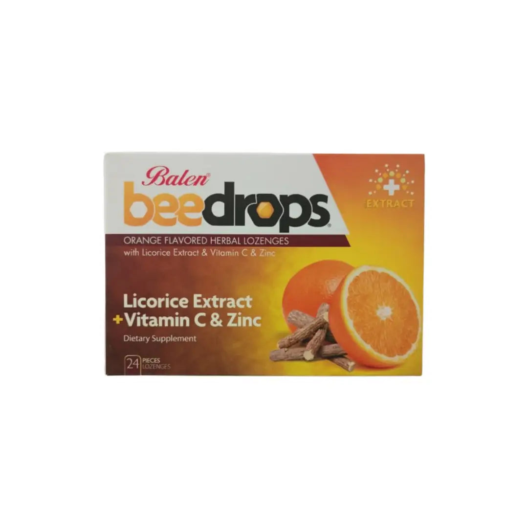 Balen Bee Drops Orange Lozenges 24s box packaging with honey throat soothing drops