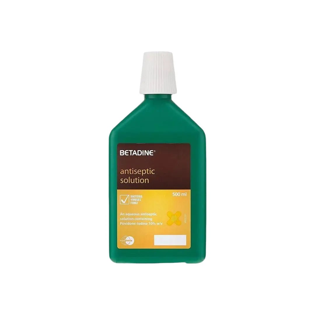 Betadine Antiseptic Solution 500ml – povidone-iodine solution for wound cleaning and infection prevention
