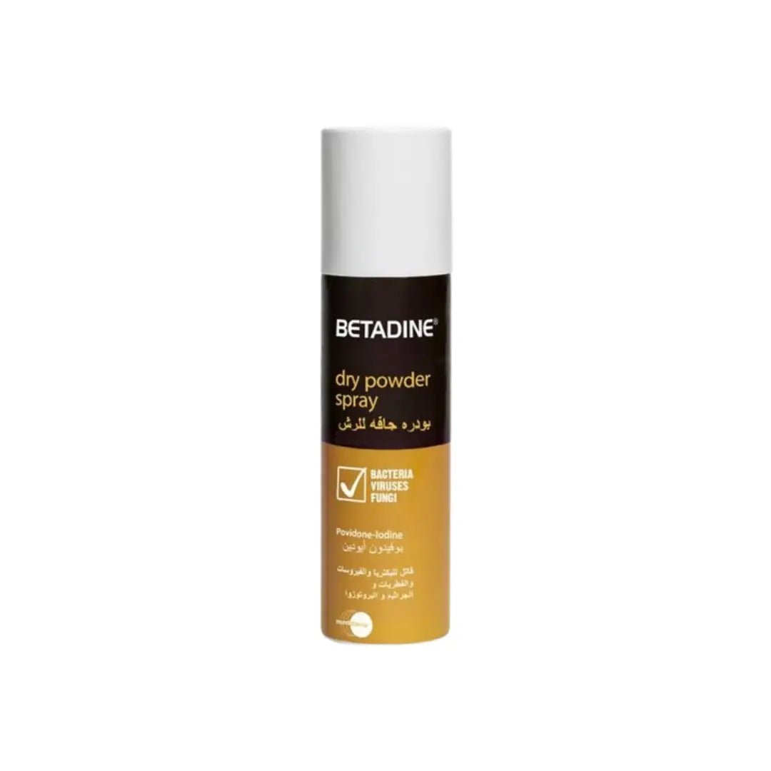 Betadine Dry Powder Spray 55g – povidone-iodine antiseptic spray for wound care and infection prevention