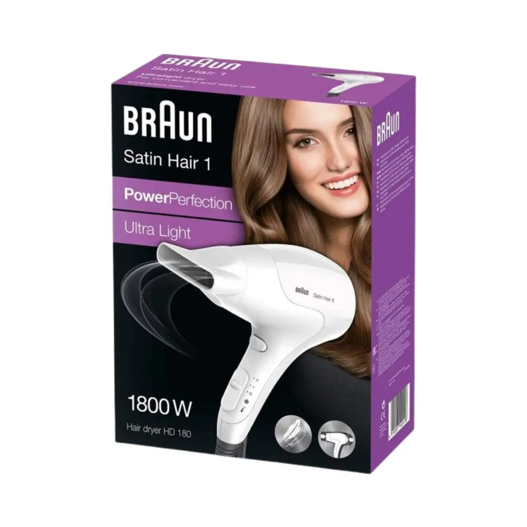 Braun Satin Hair 1 Hair Dryer HD180 – Lightweight Fast Drying with Even Heat Distribution