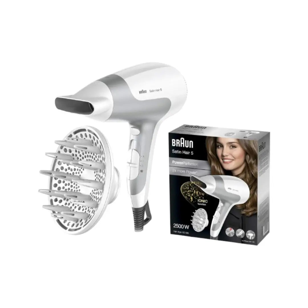 Braun Satin Hair 5 Hair Dryer HD585 – 2500W Powerful Hair Dryer with Diffuser & Styling Nozzle
