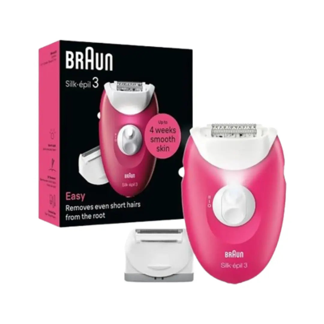 Braun Silk-épil 3 Epilator SE-3032 Pink – Corded Hair Removal Device with Massage Rollers