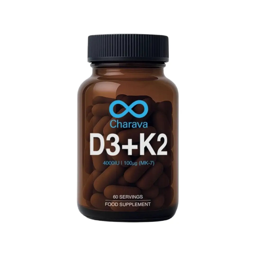 Charava Vitamin D3 + K2 400 IU Capsules 60s supplement bottle for bone health and immunity support