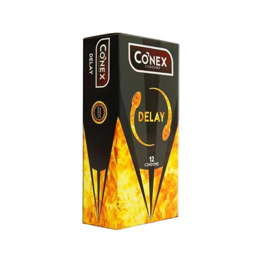 Conex Delay Condoms 12 Pack – Natural Latex Condoms with Delay Lubricant for Extended Comfort & Reliable Protection