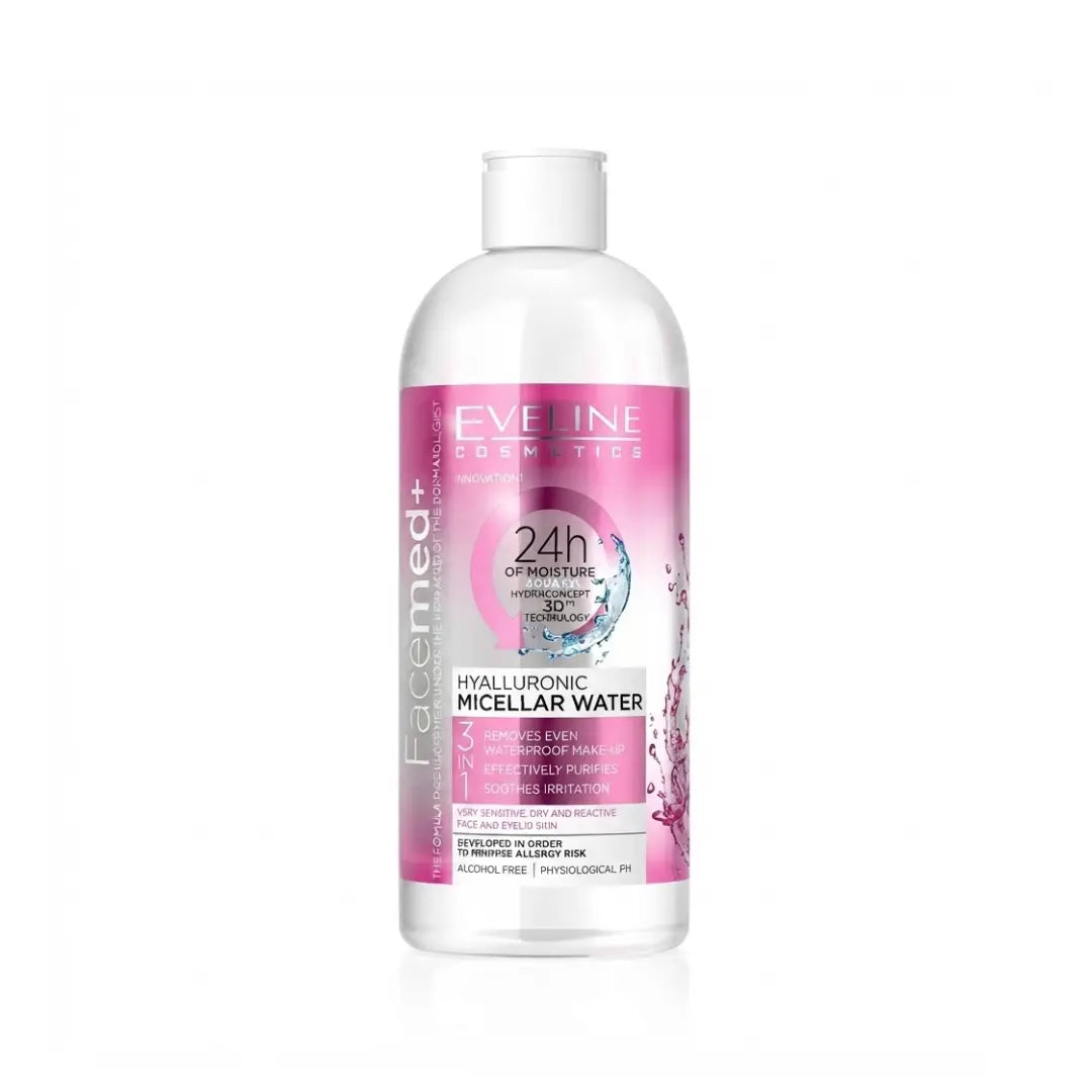 Eveline 3 in 1 Hyaluronic Micellar Water for Dry & Sensitive Skin 400ml