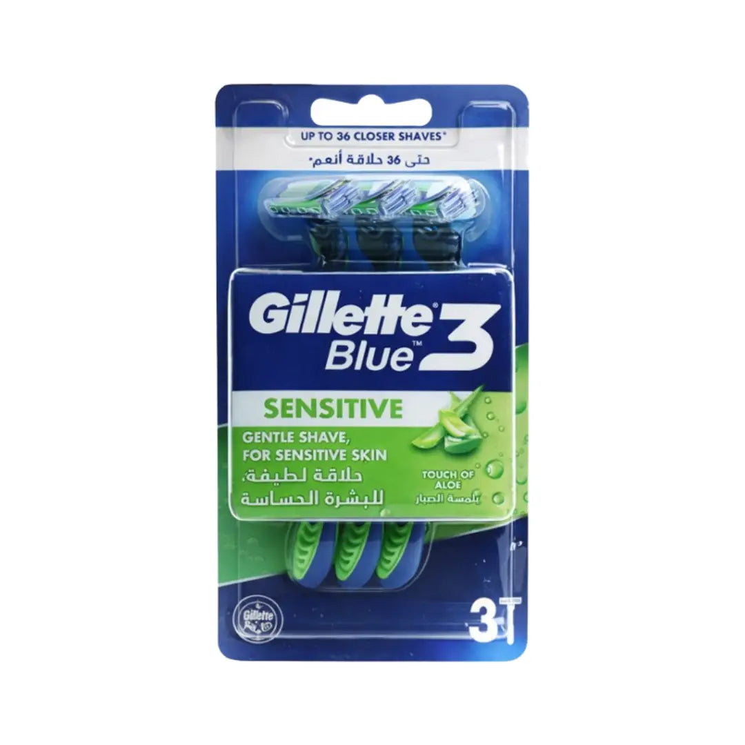 Gillette Blue 3 Sensitive Disposable Razors 3s | Triple Blade Razors for Sensitive Skin & Comfortable Shaving