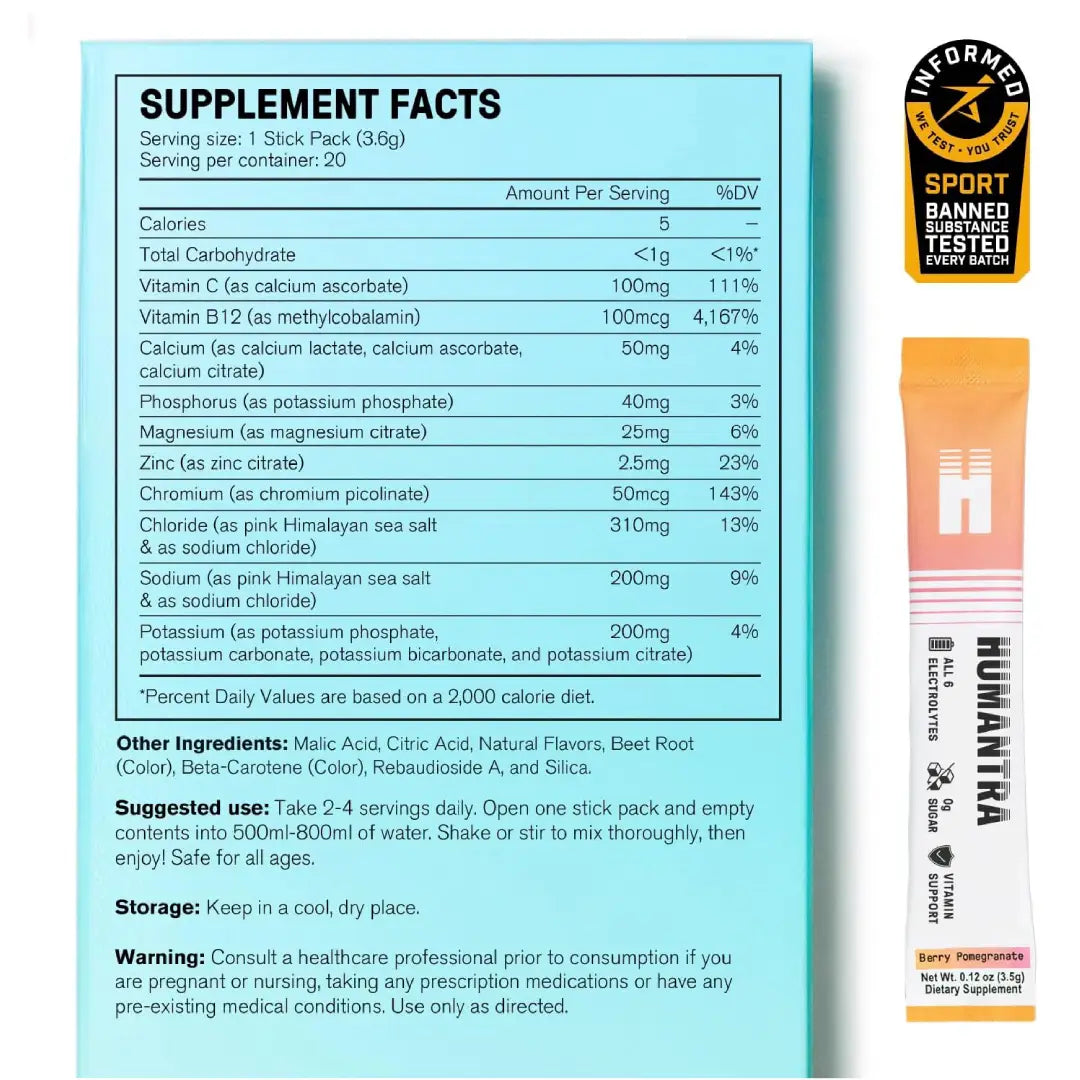 Hydration Packets | Zero Sugar Electrolyte Hydration Multiplier,Immune & Metabolic Functions | Electrolytes Powder (20 count, Berry Pomegrenate)