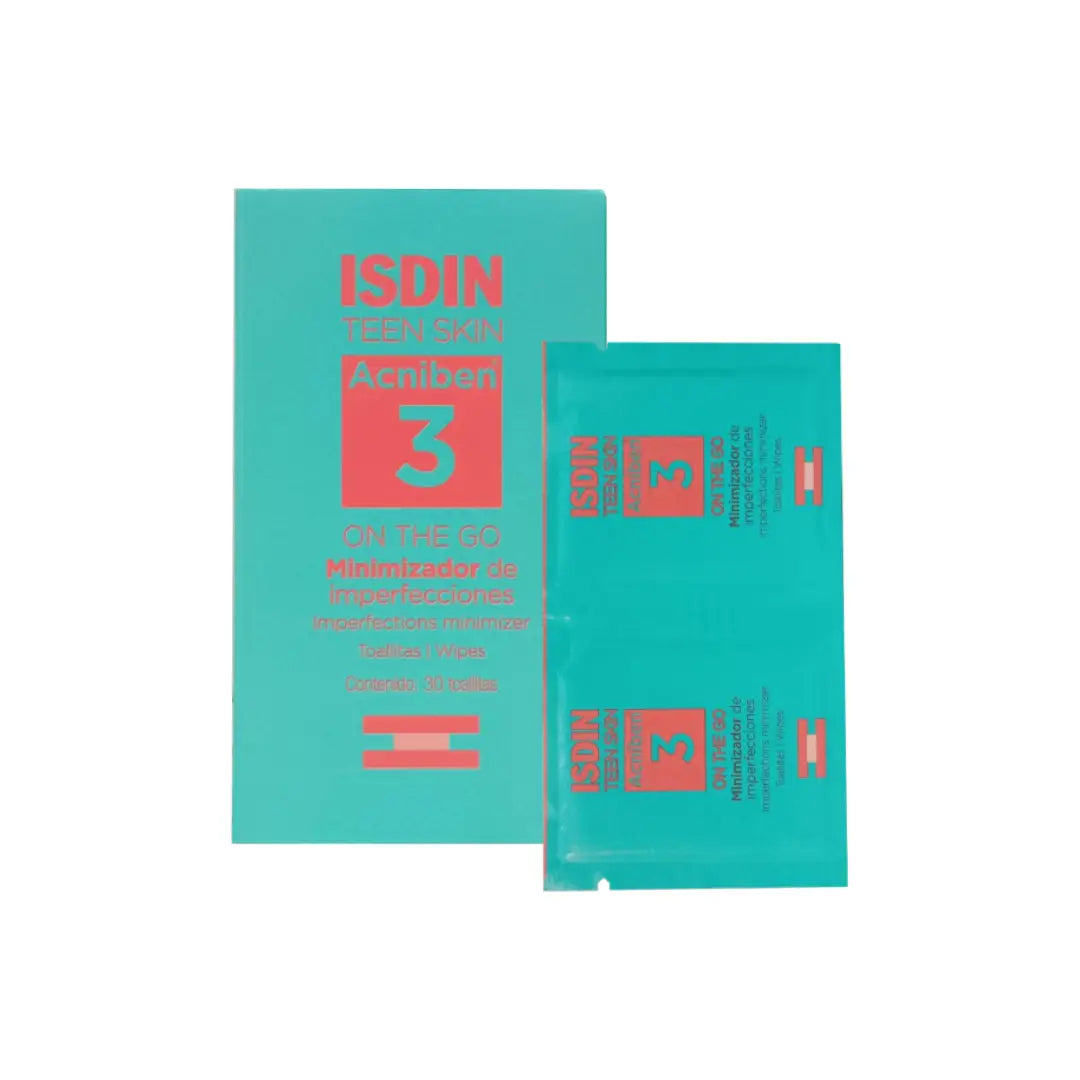 مناديل ISDIN TEEN SKIN ACNIBEN لتقليل عيوب البشرة - 30 منديلًا