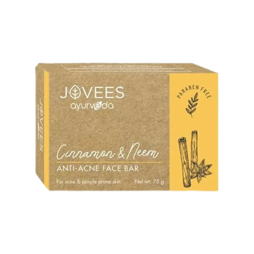 Jovees Ayurveda Cinnamon & Neem Anti-Acne Face Bar 75g | Herbal Cleansing Soap for Oily & Acne-Prone Skin | Deep Purifying Face Cleanser