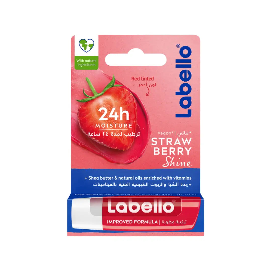 Labello Strawberry Shine Lip Balm 4.8g – Moisturizing Lip Balm with Strawberry Flavor