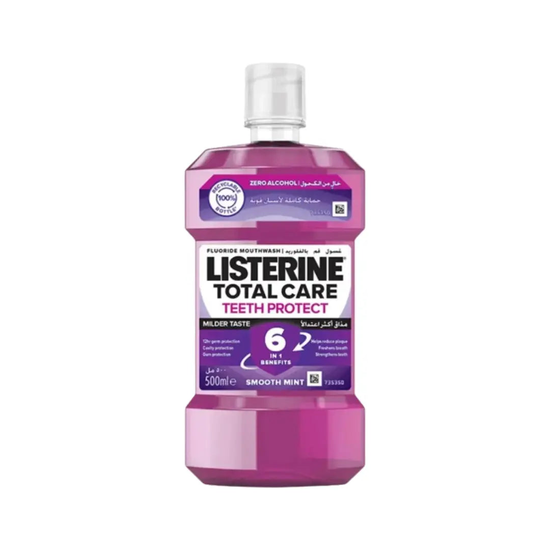 Listerine Total Care Teeth Protect Mouthwash 500ml – Fluoride Mouthwash for Enamel Strength, Cavity Protection & Fresh Breath