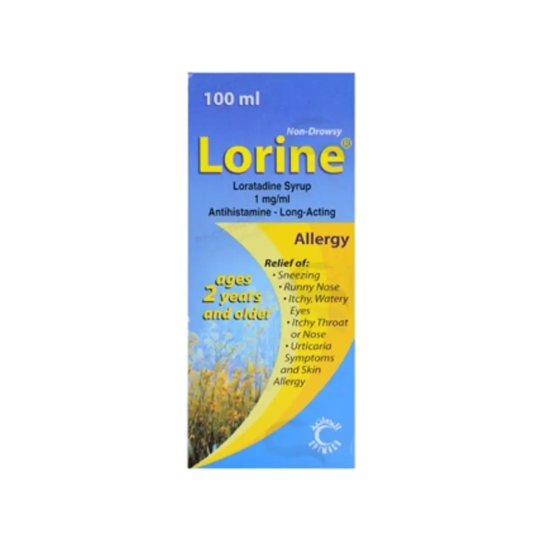 Lorine 1mg/ml Non-Drowsy Syrup 100ml bottle for allergy comfort support