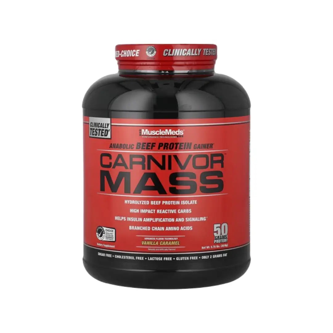 MuscleMeds Carnivor Mass Vanilla Caramel 5.78lb Beef Protein Mass Gainer Powder 14 Servings