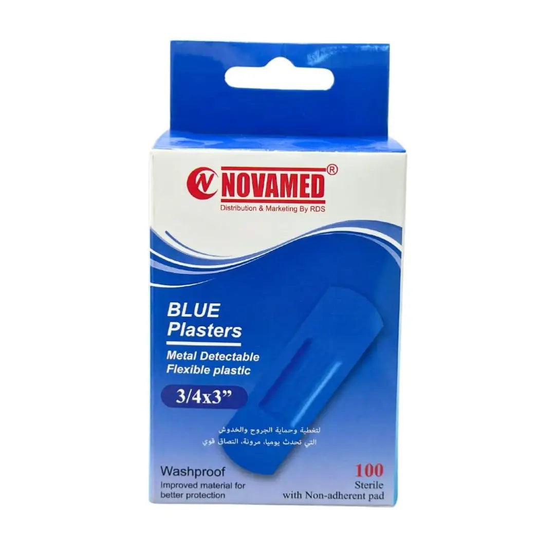 NovaMed Blue Metal Detectable Plasters 3/4 x 3 Inch, 30 Pack