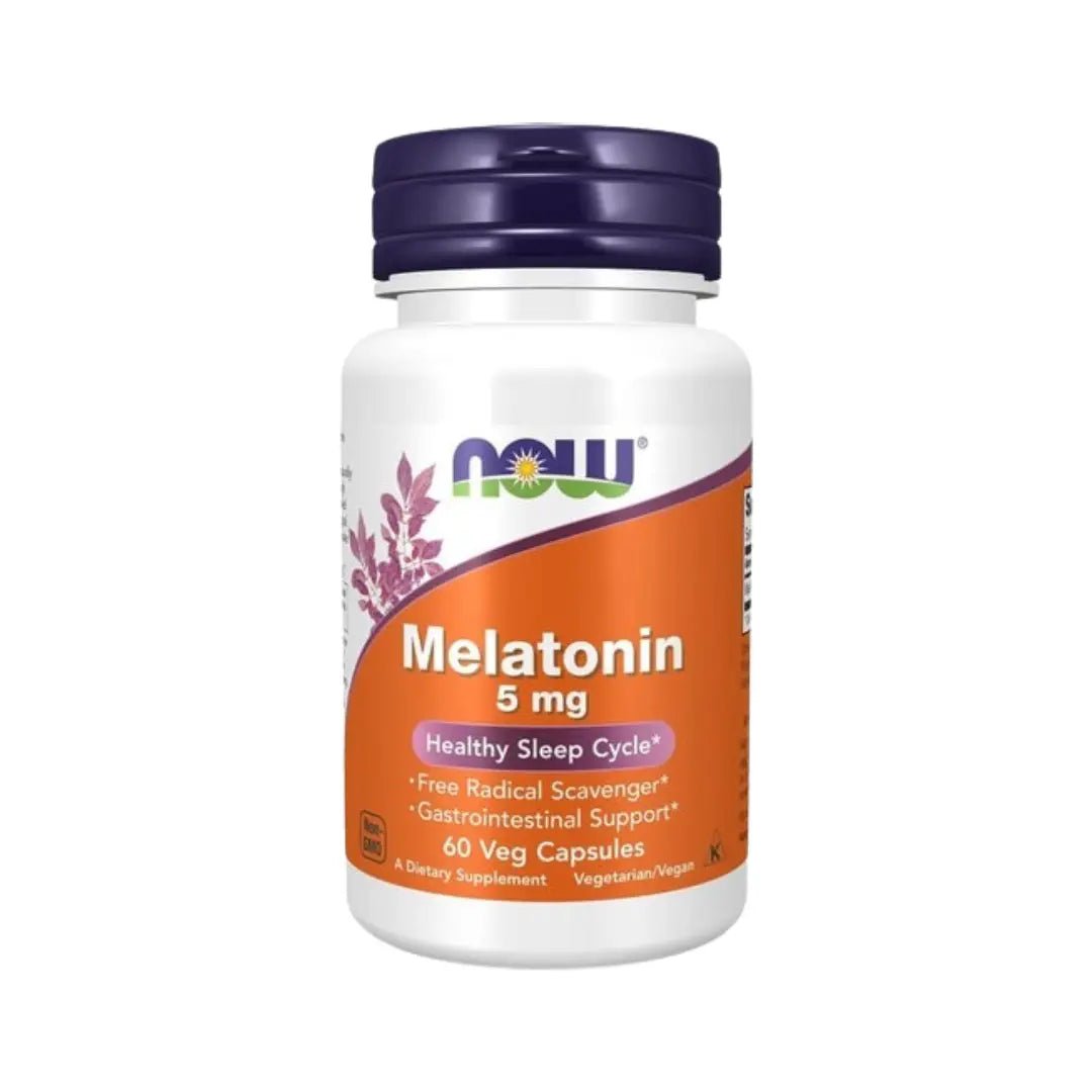 NOW Melatonin 5mg 60 Capsules for sleep support and relaxation