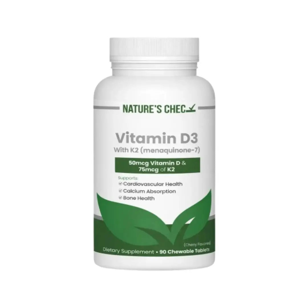 Nature’s Chec Vitamin D3 with K2 Chewable Tablets 90s – Daily Bone & Wellness Support Supplement