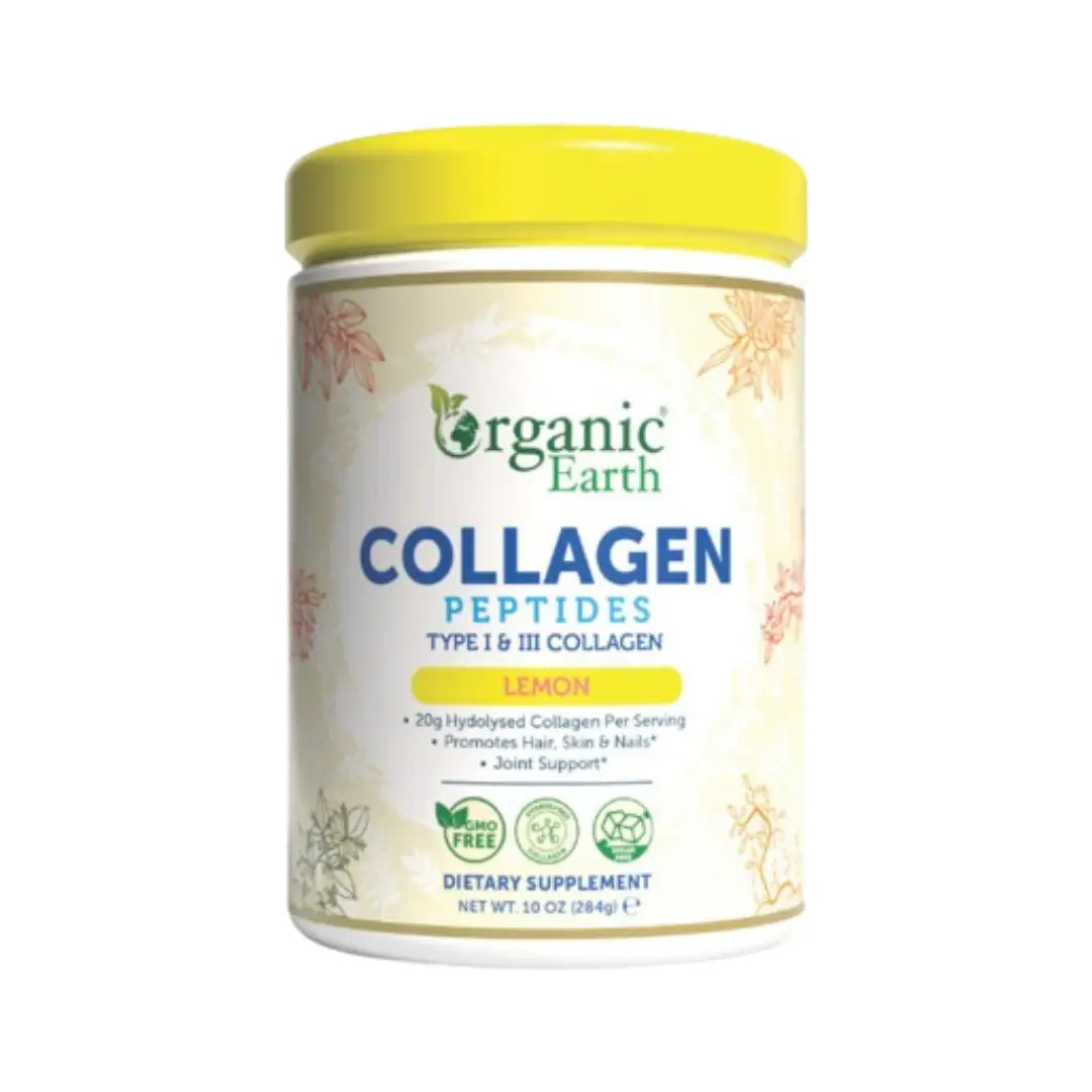 Organic Earth Collagen Peptides Lemon 284g Hydrolysed Collagen Powder with Type I and III Collagen