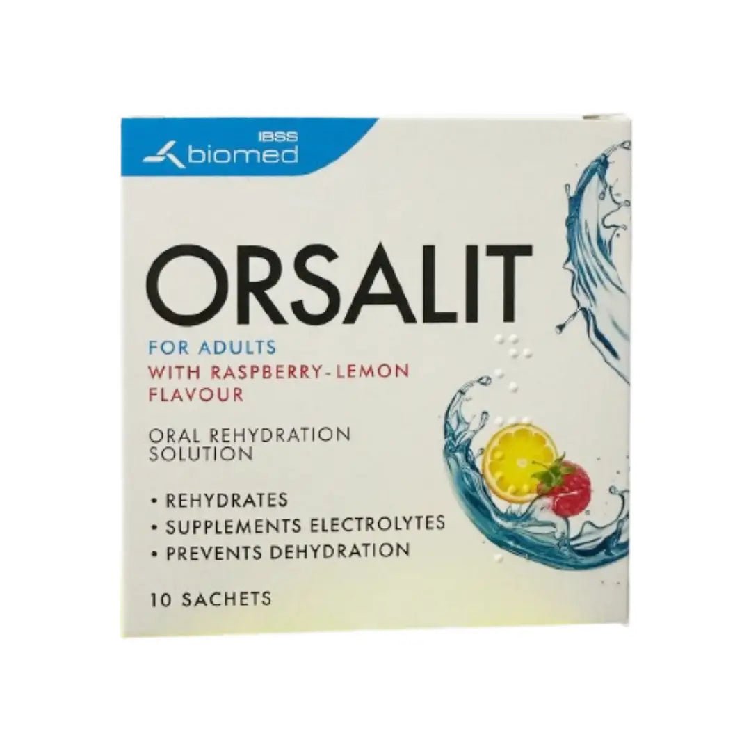 Orsalit Adult Raspberry Lemon Sachet 10s Oral rehydration solution for adults with refreshing raspberry lemon flavor