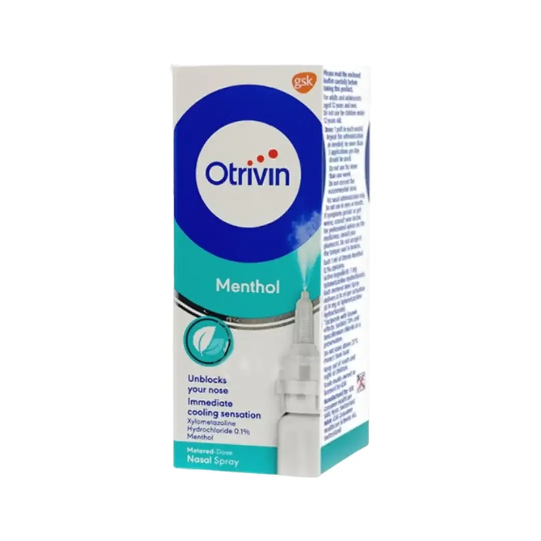 Otrivin Menthol 0.1% Nasal Spray 10ml for Adults Fast-acting menthol nasal spray for relief from nasal congestion and sinus blockage