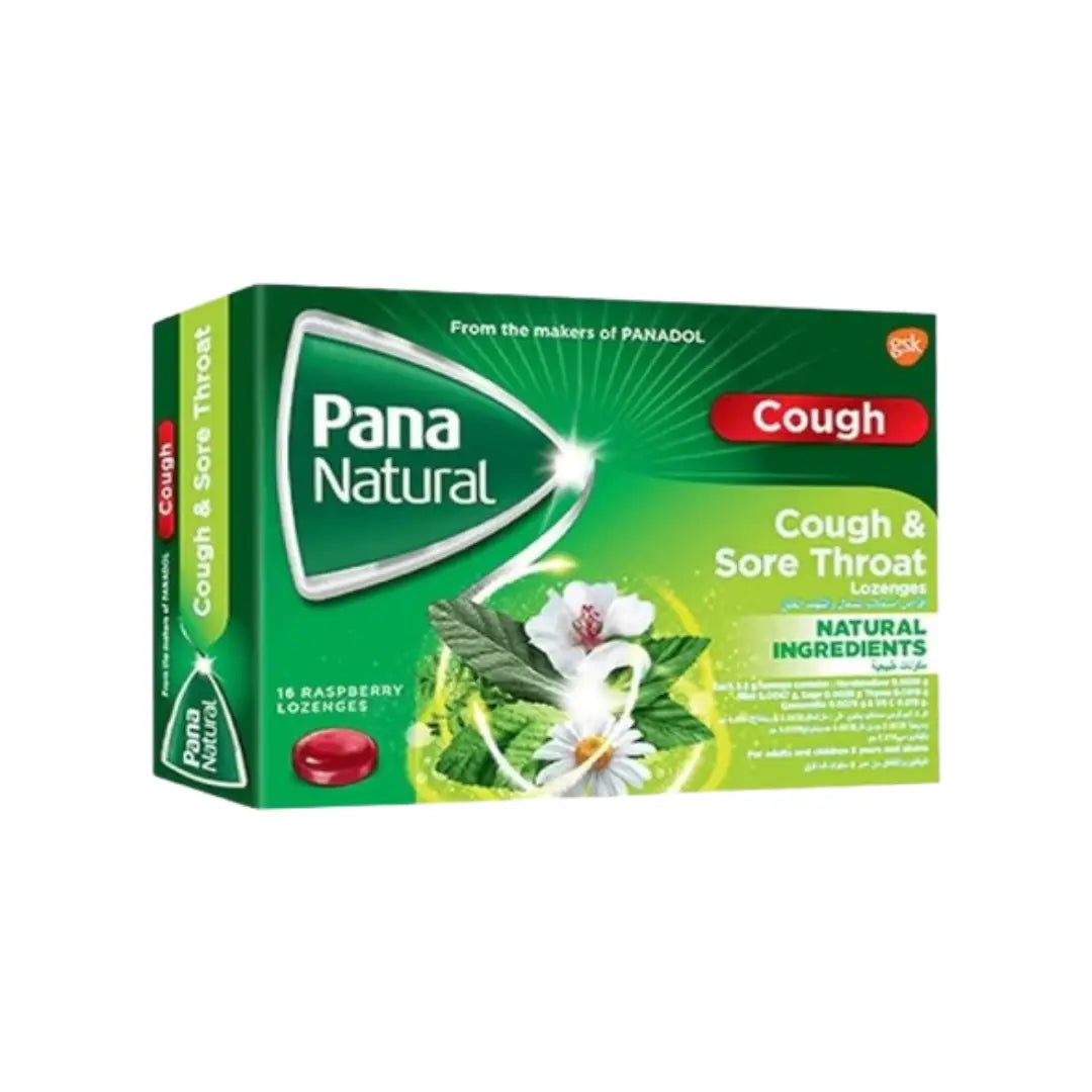 Pana Natural Oral Cough & Sore Throat Lozenges Raspberry 16s Herbal Throat Lozenges for Cough Relief and Throat Comfort