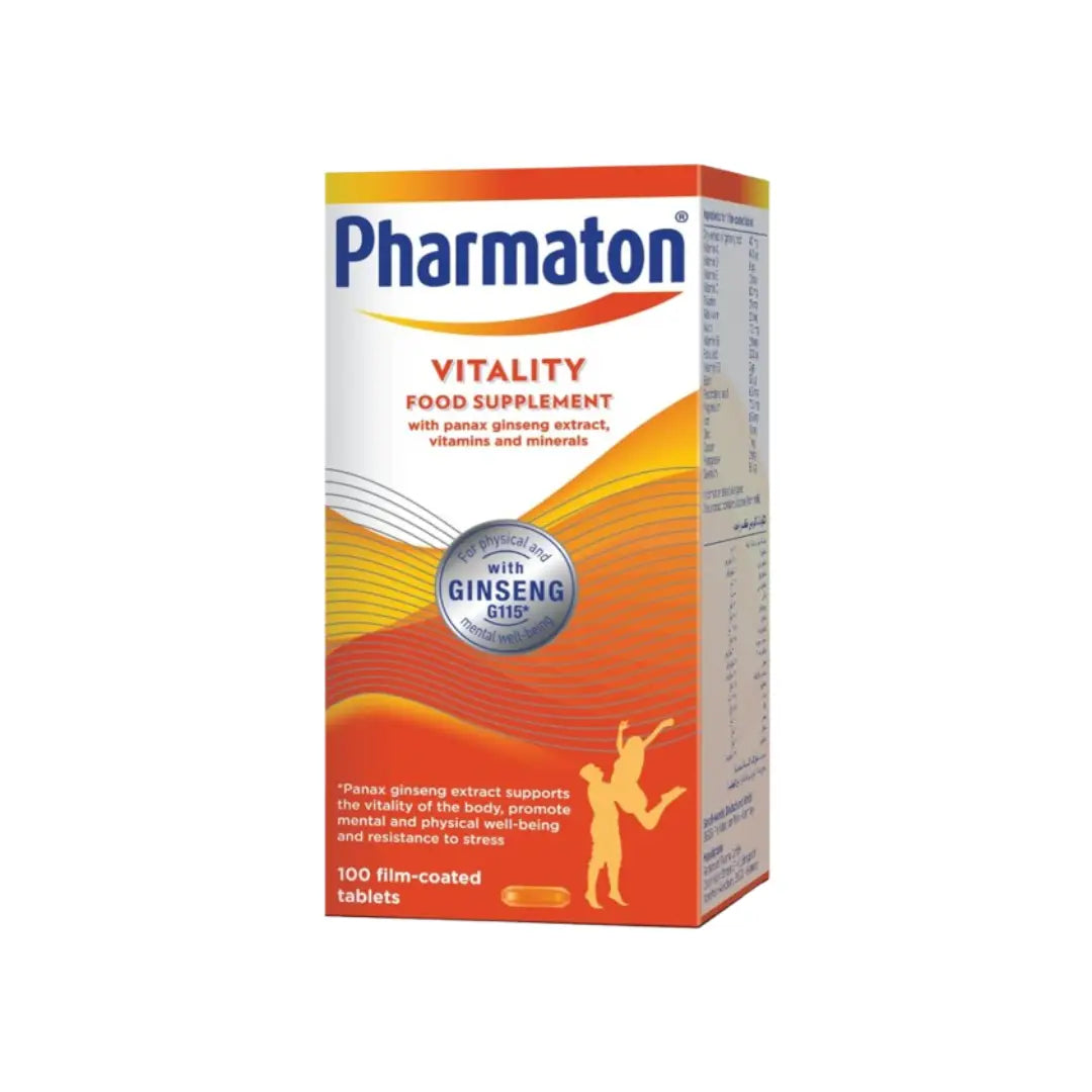 Pharmaton Vitality Food Supplement with Panax Ginseng 100s – Daily multivitamin tablets to support energy, vitality, and overall wellness