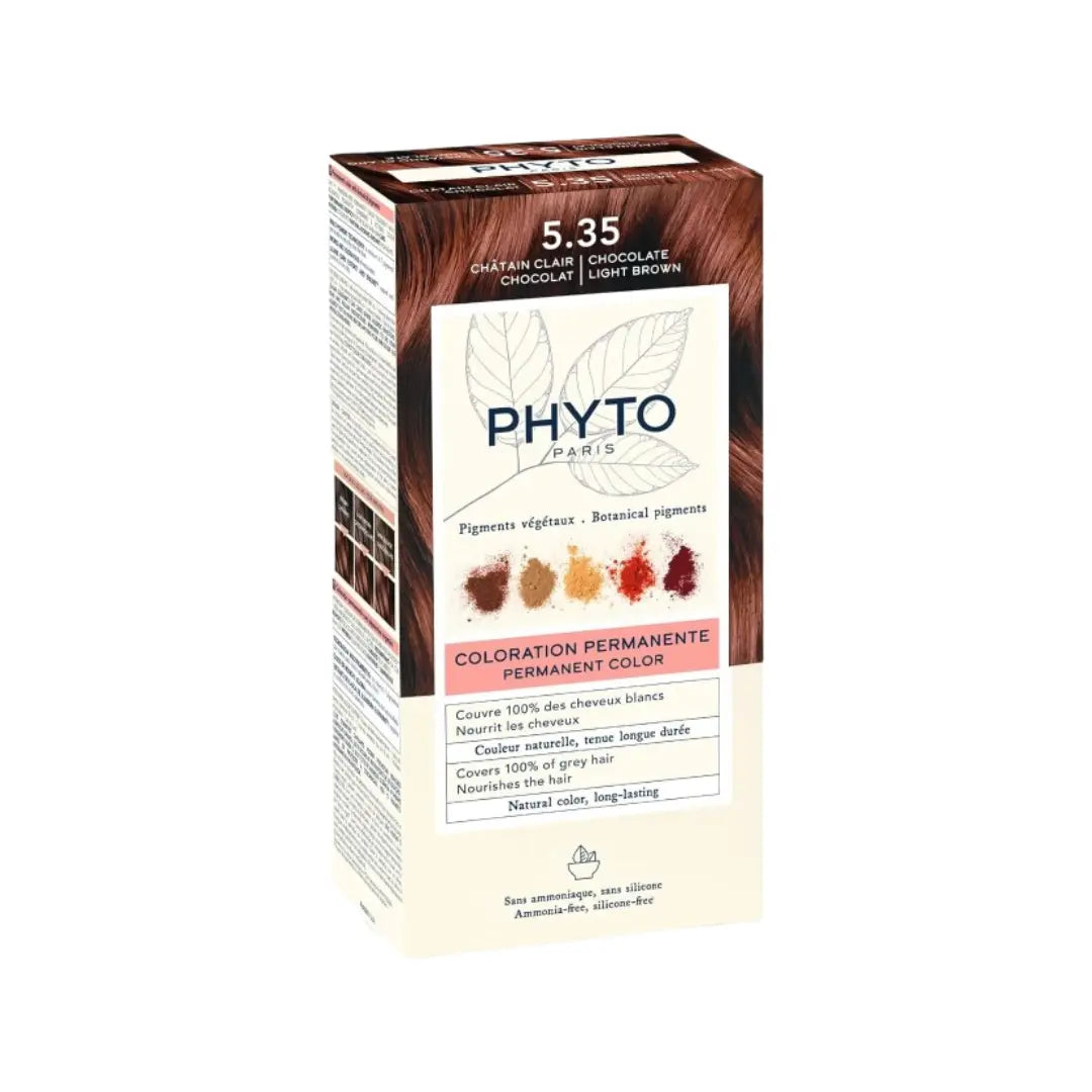 Phyto Phytocolor Permanent Hair Color 5.35 Chocolate Light Brown| Ammonia-Free Hair Dye | 100% Grey Coverage | Natural Looking Color