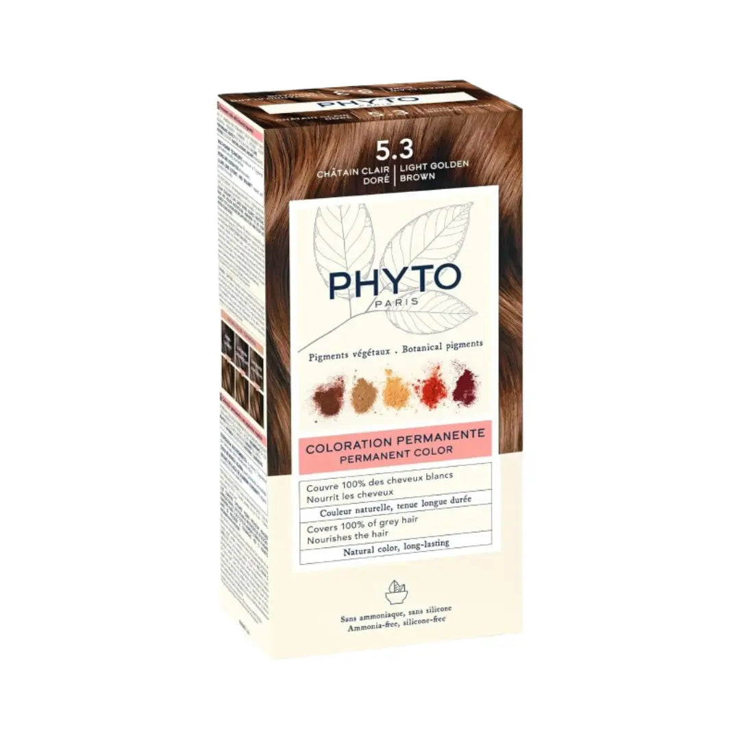 Phyto Phytocolor Permanent Hair Color 5.3 Light Golden Brown | Ammonia-Free Hair Dye | 100% Grey Coverage | Natural Looking Color