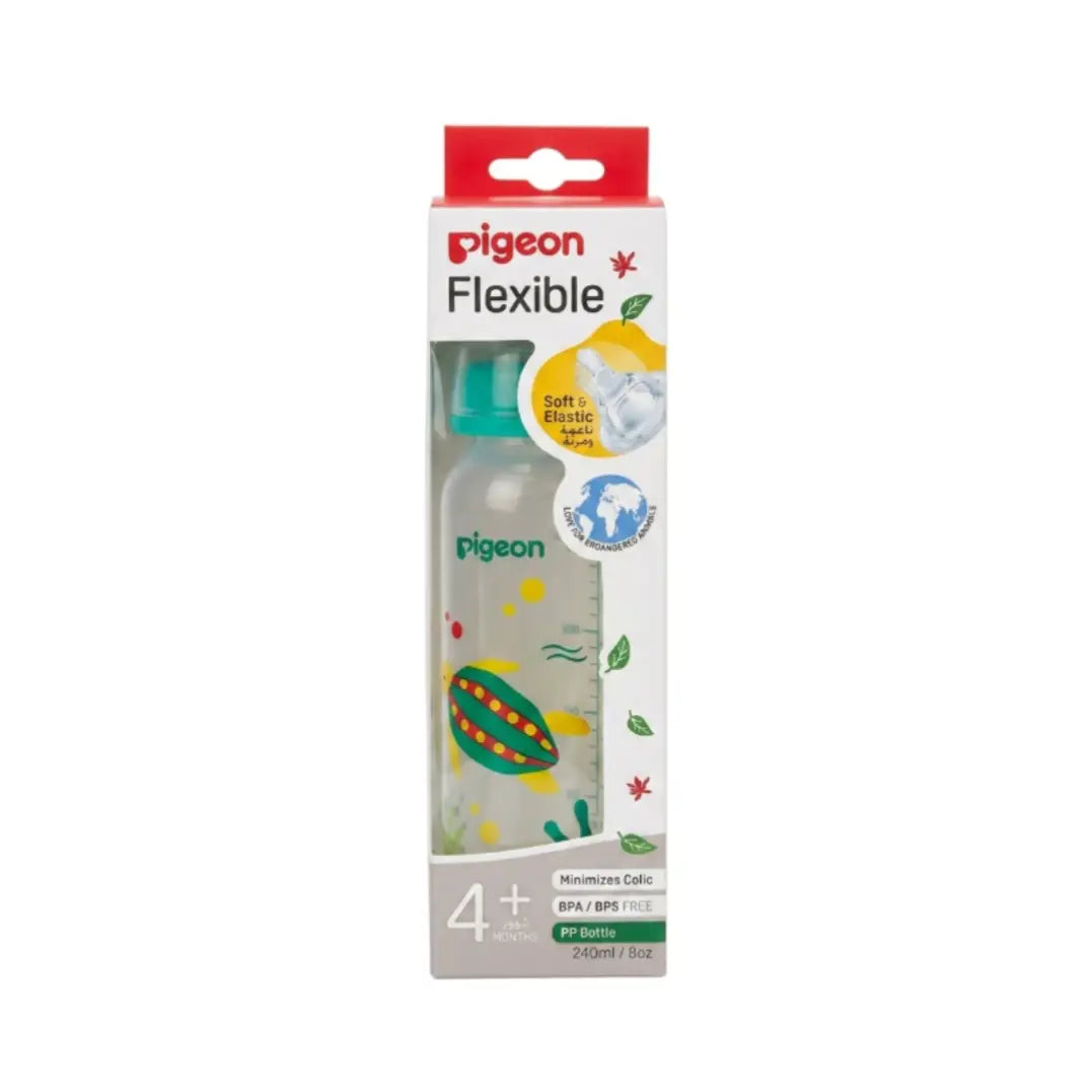 Pigeon Flexible Nursing Bottle 240ml 4+ Months Decorated PA00421 – BPA-Free Baby Bottle with Soft Silicone Nipple
