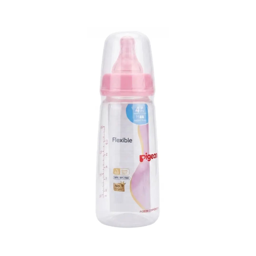 Pigeon Slim Neck Plastic Bottle 200ml 4+ Months Round Hole Medium PA26009 – BPA-Free Baby Feeding Bottle, Assorted Colors