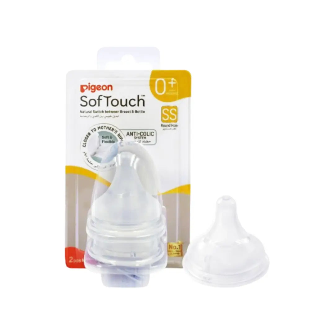 Pigeon Soft Touch Anti-Colic Nipple SS 0+ Months 2pcs 81239 – Soft Silicone Baby Bottle Replacement Teat