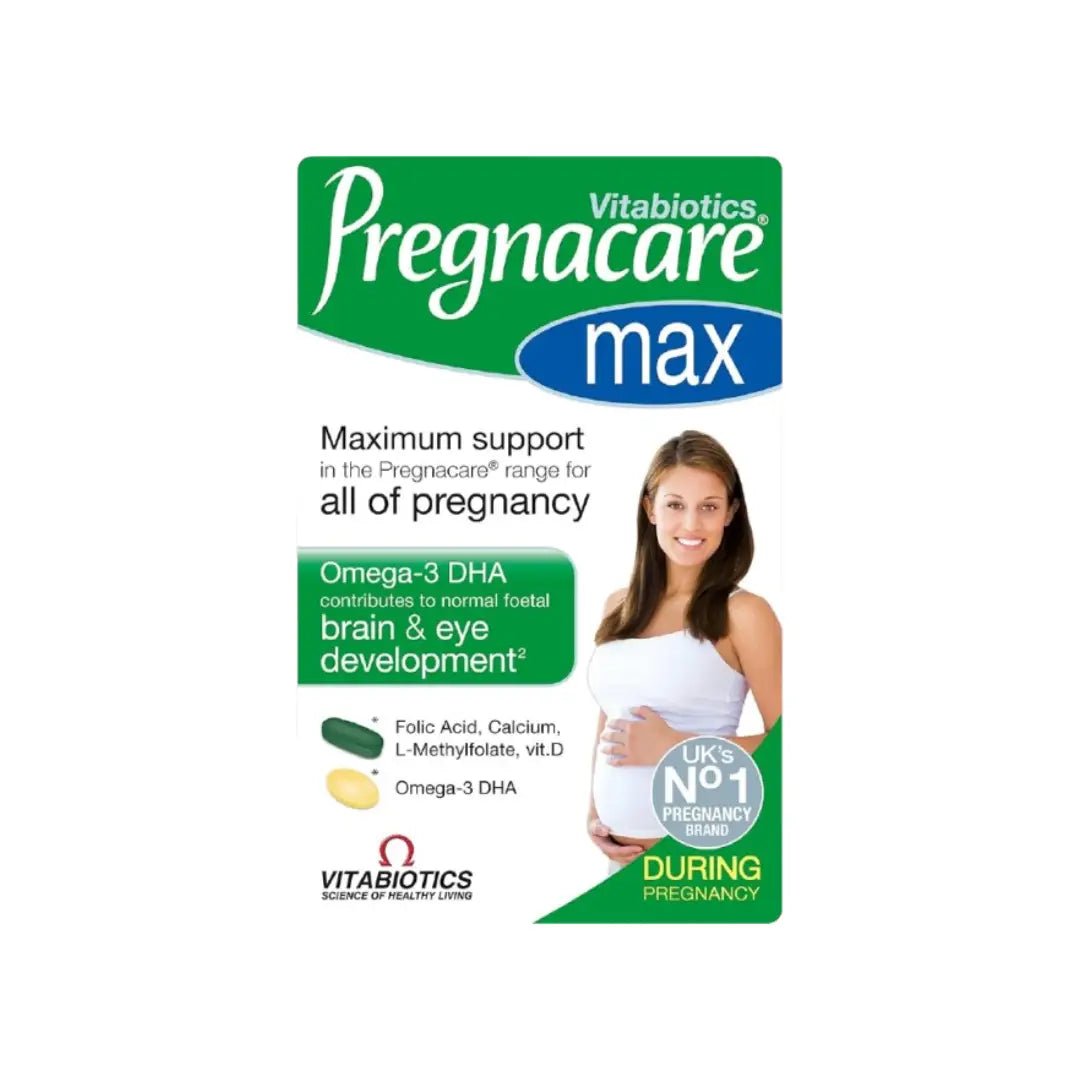 Pregnacare Max Dual Pack 84s prenatal multivitamin and mineral supplement with folic acid, vitamins, and omega-3 DHA for healthy pregnancy and maternal wellbeing