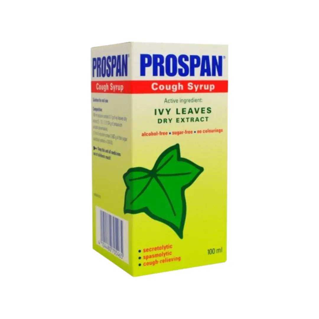 Prospan Cough Syrup 100ml bottle – herbal ivy leaf extract syrup.