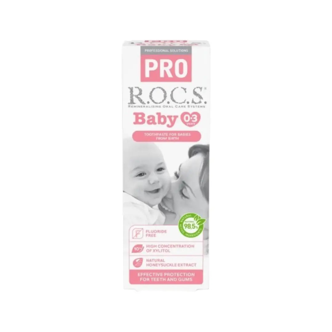 ROCS Baby PRO Toothpaste 0–3 Years 35ml | Fluoride-Free Infant Toothpaste | Gentle Natural Oral Care for Babies