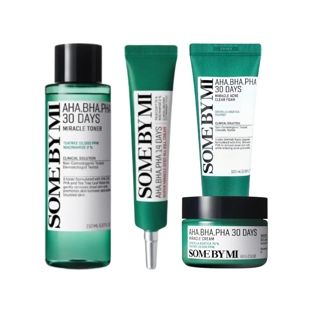 Some By Mi AHA BHA PHA Miracle Skincare Set | Toner, Cream, Acne Clear Foam & Spot Cream
