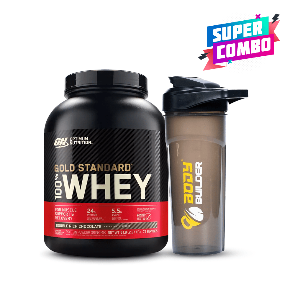 Super Combo Optimum Nutrition, Gold Standard 100% WHEY Protein, 5 lbs + Free Shaker