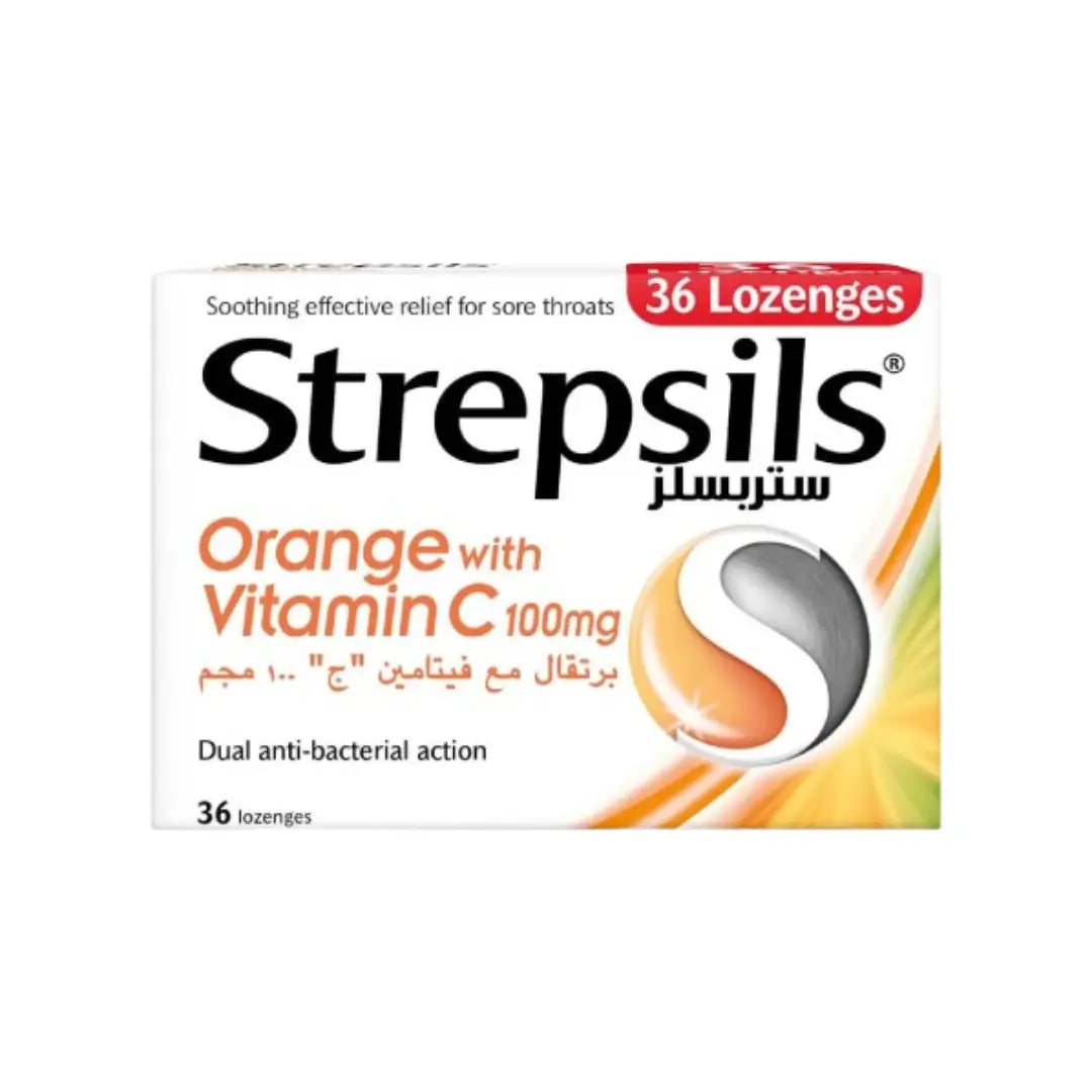Strepsils Orange with Vitamin C Lozenges 36s for sore throat relief and immune support