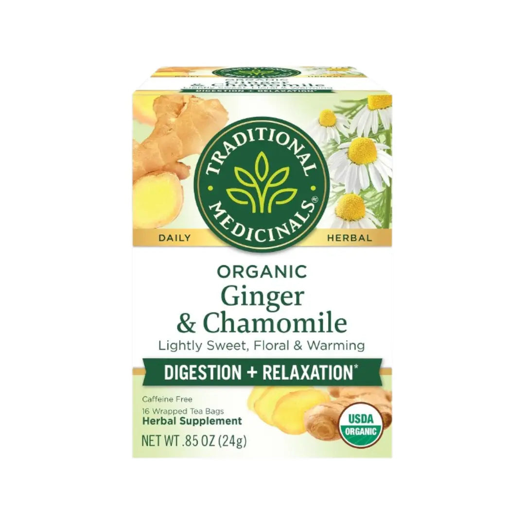 Traditional Medicinals Ginger & Chamomile Herbal Tea 16 Tea Bags - Organic Caffeine Free Tea