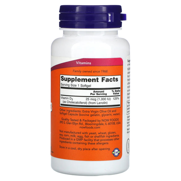 Now , Vitamin D-3 High Potency , 1,000 IU, 180 Softgels - Med7 Online