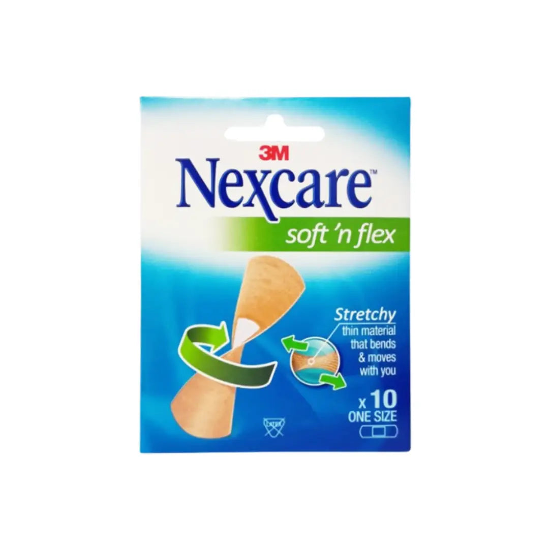 3M Nexcare Flexible Foam Maxi Active Bandages 50mm x 101mm 10 pack waterproof cushioned foam bandages for large cuts and scrapes with flexible secure fit.