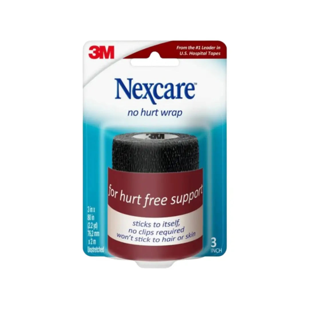 3M Nexcare No Hurt Wrap 3in x 2.2yd Black - Self-Adhering Compression Wrap