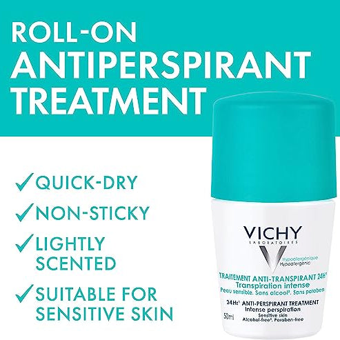 Vichy 48 Hour Anti-Perspirant Treatment Roll-On for Sensitive Skin, 50 ml