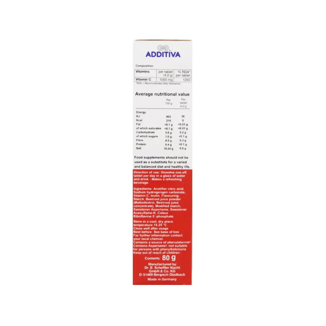 ADDITIVA Vitamin C 1000mg Red Orange Effervescent Tablets 20s