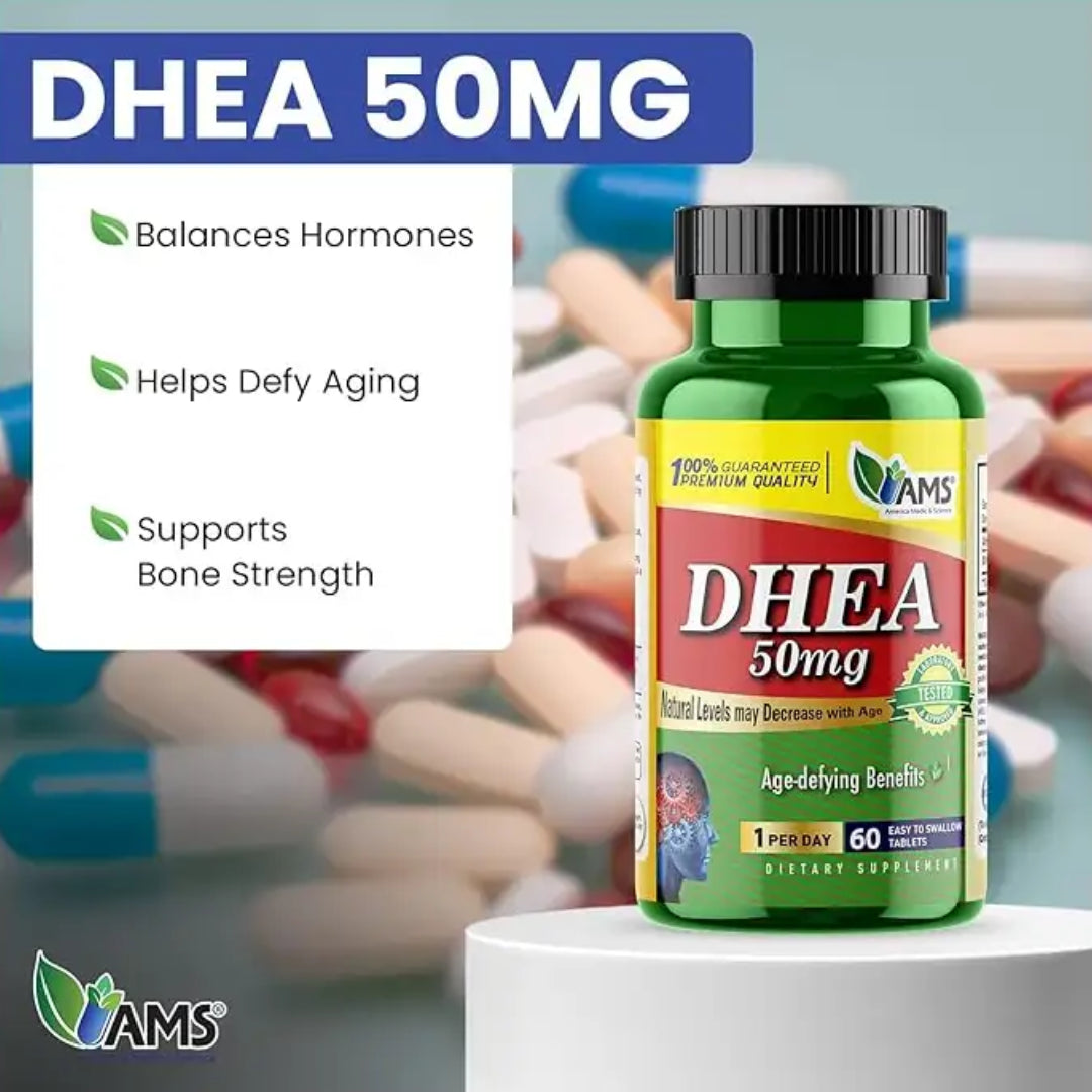 AMS DHEA 50mg Tablets 60s provide 50 mg of DHEA