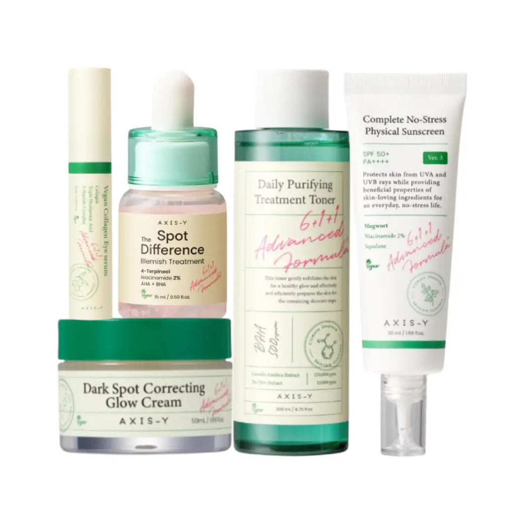 AXIS-Y Blemish Care Skincare Set | Purifying Toner, Blemish Treatment, Glow Cream, Eye Serum & SPF50+
