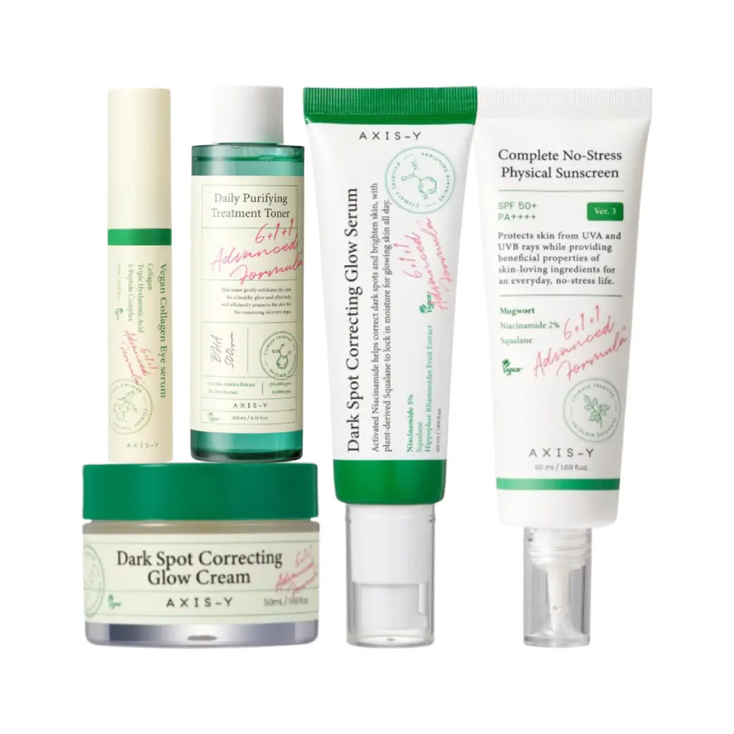 AXIS-Y Complete Glow Skincare Set | Toner, Dark Spot Serum, Glow Cream, Eye Serum & SPF50+ Sunscreen